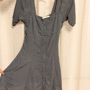 Flynn Skye Navy Polka Dot Button-Front Midi Dress